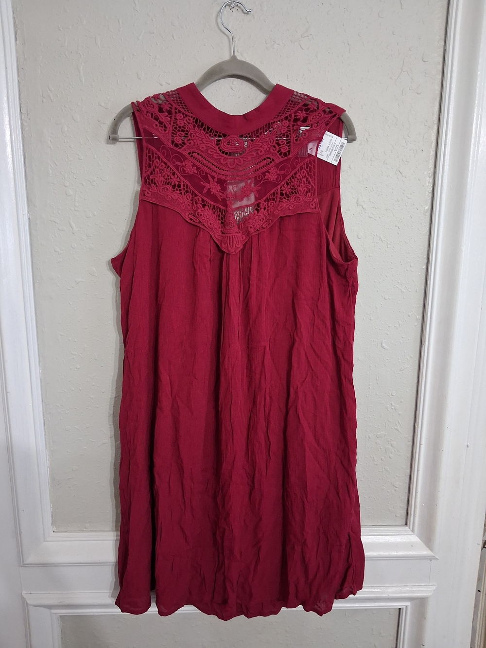 Magenta burgundy tunic mod top mini dress flowy crocheted 1x nwt